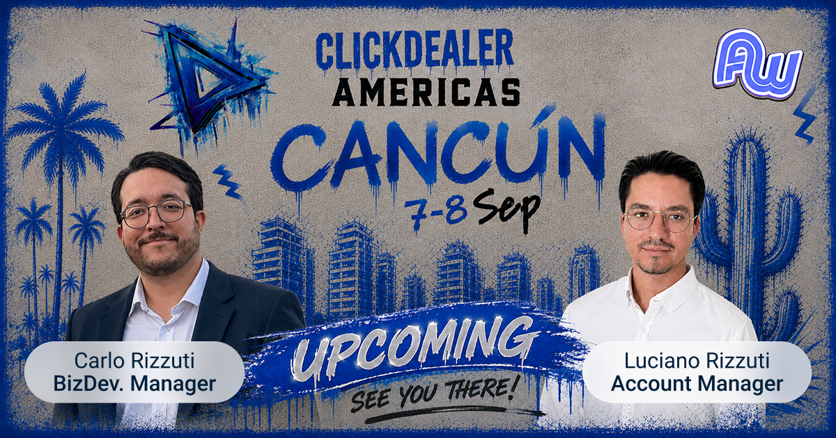 ClickDealer team members Carlo Rizzuti and Luciano Rizzuti attending Affiliate World Americas in Cancún on September 7–8.