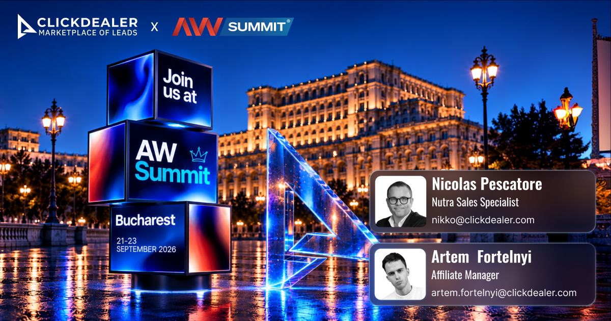 ClickDealer at AW Summit Bucharest 2026, September 21–23, featuring Nicolas Pescatore and Artem Fortelnyi.